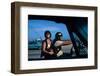 A Young Biker Sitting on the Motorbike Saddle with His Companion-Mario de Biasi-Framed Premium Photographic Print