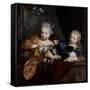 A Young Boy and Girl in an Architectural Setting, 17Th-18Th Century (Oil on Canvas)-Nicolaes Verkolje-Framed Stretched Canvas