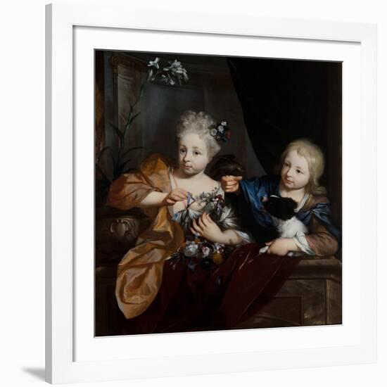 A Young Boy and Girl in an Architectural Setting, 17Th-18Th Century (Oil on Canvas)-Nicolaes Verkolje-Framed Giclee Print