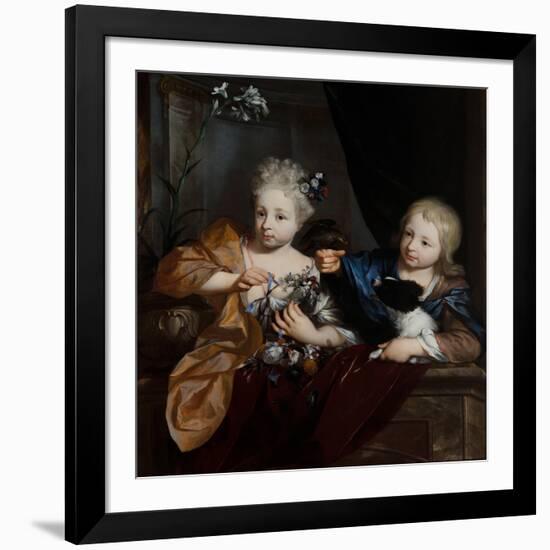 A Young Boy and Girl in an Architectural Setting, 17Th-18Th Century (Oil on Canvas)-Nicolaes Verkolje-Framed Giclee Print