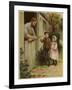 A Young Boy and Young Girl Giving a Broken Hoop to a Blacksmith for Repair-null-Framed Giclee Print