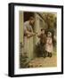 A Young Boy and Young Girl Giving a Broken Hoop to a Blacksmith for Repair-null-Framed Giclee Print