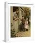 A Young Boy and Young Girl Giving a Broken Hoop to a Blacksmith for Repair-null-Framed Giclee Print