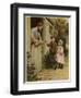A Young Boy and Young Girl Giving a Broken Hoop to a Blacksmith for Repair-null-Framed Giclee Print