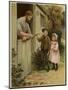 A Young Boy and Young Girl Giving a Broken Hoop to a Blacksmith for Repair-null-Mounted Giclee Print