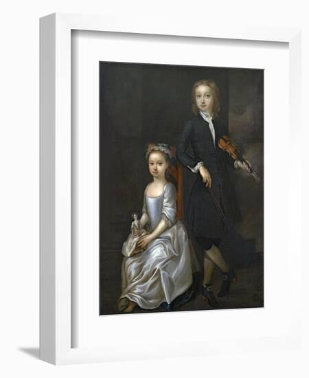 A Young Boy Holding a Violin and a Young Girl Holding a Doll-John Vanderbank-Framed Giclee Print