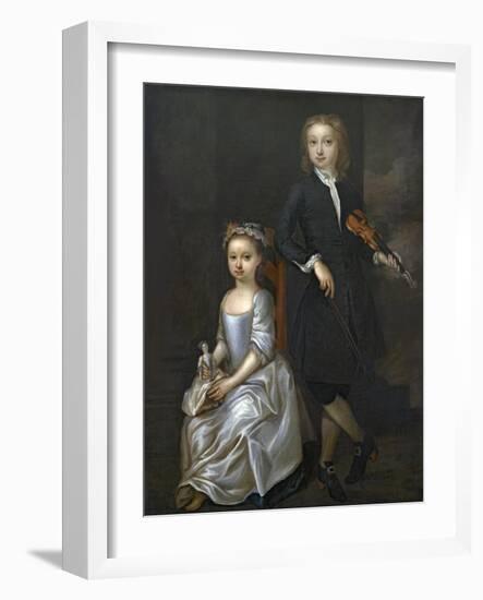 A Young Boy Holding a Violin and a Young Girl Holding a Doll-John Vanderbank-Framed Giclee Print