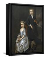 A Young Boy Holding a Violin and a Young Girl Holding a Doll-John Vanderbank-Framed Stretched Canvas