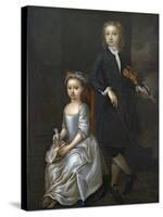 A Young Boy Holding a Violin and a Young Girl Holding a Doll-John Vanderbank-Stretched Canvas