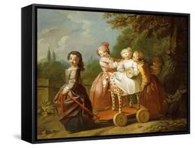 A Young Boy on a Hobbyhorse, with Other Children Playing in a Garden-Philippe Mercier-Framed Stretched Canvas