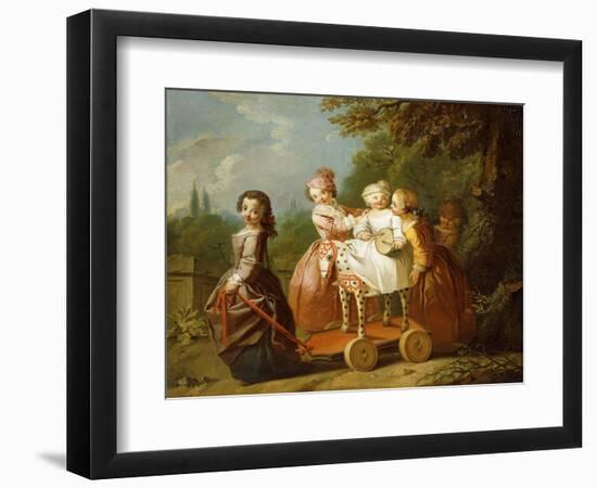 A Young Boy on a Hobbyhorse, with Other Children Playing in a Garden-Philippe Mercier-Framed Giclee Print