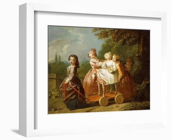 A Young Boy on a Hobbyhorse, with Other Children Playing in a Garden-Philippe Mercier-Framed Giclee Print