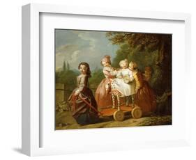 A Young Boy on a Hobbyhorse, with Other Children Playing in a Garden-Philippe Mercier-Framed Giclee Print