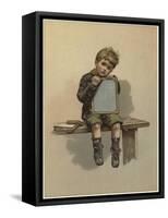 A Young Boy Sits Crying as He Rests His Chin on a Chalkboard-null-Framed Stretched Canvas