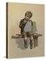 A Young Boy Sits Crying as He Rests His Chin on a Chalkboard-null-Stretched Canvas