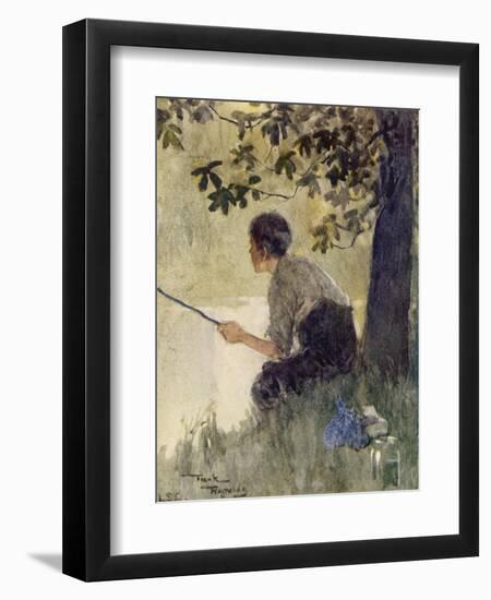 A Young Boy Sits Peacefully Fishing-null-Framed Art Print