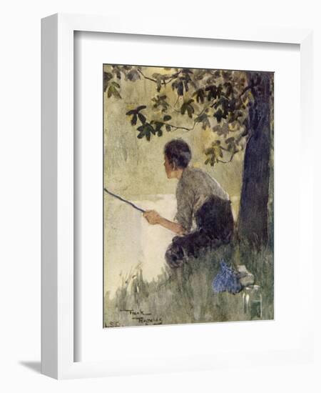 A Young Boy Sits Peacefully Fishing-null-Framed Art Print