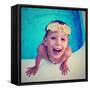 A Young Boy Swimming in a Small Pool-graphicphoto-Framed Stretched Canvas
