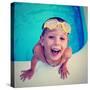 A Young Boy Swimming in a Small Pool-graphicphoto-Stretched Canvas