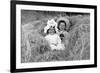 A Young Brother and Sister Nestled in the Hay, Ca. 1900-null-Framed Photographic Print