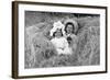 A Young Brother and Sister Nestled in the Hay, Ca. 1900-null-Framed Photographic Print