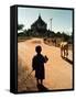 A Young Burmese Boy Tends His Family's Cows Near the Thatbinnyu Temple-null-Framed Stretched Canvas