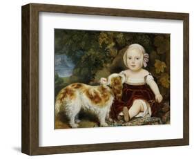 A Young Child with a Brown and White Spaniel by a Leafy Bank, 19th Century-Amila Guillot-saguez-Framed Giclee Print