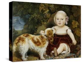 A Young Child with a Brown and White Spaniel by a Leafy Bank, 19th Century-Amila Guillot-saguez-Stretched Canvas