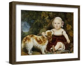 A Young Child with a Brown and White Spaniel by a Leafy Bank, 19th Century-Amila Guillot-saguez-Framed Giclee Print