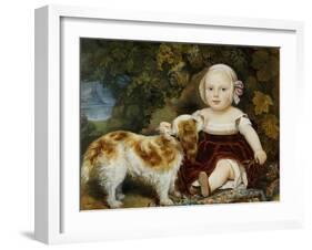 A Young Child with a Brown and White Spaniel by a Leafy Bank, 19th Century-Amila Guillot-saguez-Framed Giclee Print