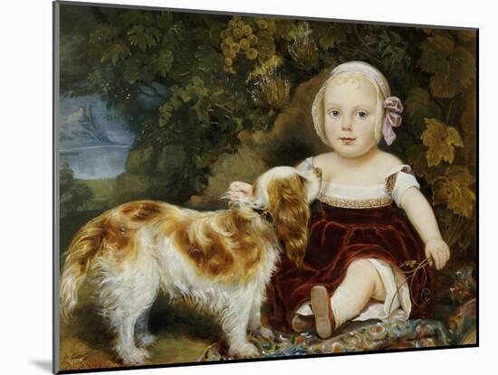 A Young Child with a Brown and White Spaniel by a Leafy Bank, 19th Century-Amila Guillot-saguez-Mounted Giclee Print