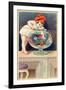 A Young Child with a Fishing Net Reaches into a Goldfish Bowl-null-Framed Giclee Print