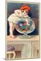 A Young Child with a Fishing Net Reaches into a Goldfish Bowl-null-Mounted Giclee Print