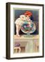 A Young Child with a Fishing Net Reaches into a Goldfish Bowl-null-Framed Giclee Print