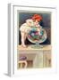 A Young Child with a Fishing Net Reaches into a Goldfish Bowl-null-Framed Giclee Print