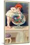 A Young Child with a Fishing Net Reaches into a Goldfish Bowl-null-Mounted Giclee Print