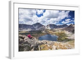 A Young Female Hiker Enjoys a Rest During a Day Hike Up Pyramid Peak, at Pyramid Lake, Wyoming-Ben Herndon-Framed Photographic Print