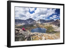 A Young Female Hiker Enjoys a Rest During a Day Hike Up Pyramid Peak, at Pyramid Lake, Wyoming-Ben Herndon-Framed Photographic Print