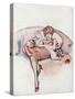 A Young Flapper Woman Reclining on a Snow Leopard Pelt-Dorothy Morgan-Stretched Canvas