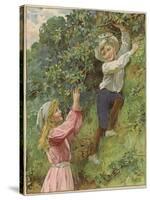 A Young Girl and a Young Boy Picking Blackberries-Eveline Lance-Stretched Canvas