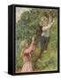 A Young Girl and a Young Boy Picking Blackberries-Eveline Lance-Framed Stretched Canvas