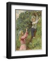 A Young Girl and a Young Boy Picking Blackberries-Eveline Lance-Framed Giclee Print