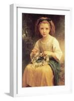 A Young Girl Braids a Garland Crown of Flowers-William Adolphe Bouguereau-Framed Art Print