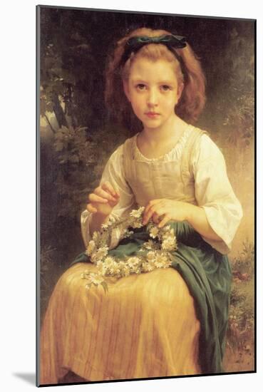 A Young Girl Braids a Garland Crown of Flowers-William Adolphe Bouguereau-Mounted Art Print