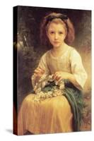 A Young Girl Braids a Garland Crown of Flowers-William Adolphe Bouguereau-Stretched Canvas