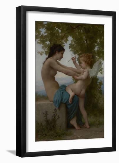 A Young Girl Defending Herself against Eros, c.1880-William-Adolphe Bouguereau-Framed Giclee Print