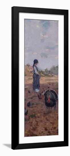 A young Girl feeding Turkeys-Niccolo Cannicci-Framed Premium Giclee Print