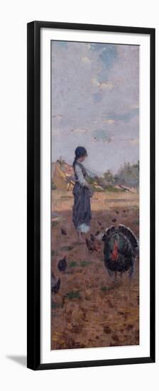 A young Girl feeding Turkeys-Niccolo Cannicci-Framed Premium Giclee Print