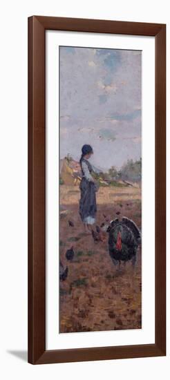 A young Girl feeding Turkeys-Niccolo Cannicci-Framed Premium Giclee Print