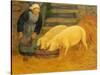 A Young Girl Feeding Two Pigs-Paul Serusier-Stretched Canvas